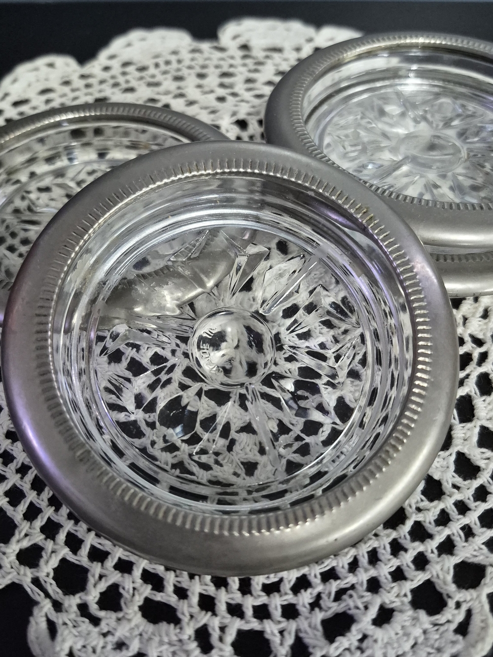 Set of 4 Vintage Coasters By Leonard with Silver-Tone Rims